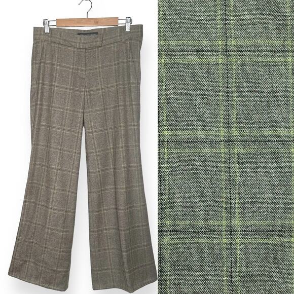 FRENCH CONNECTION Wool Wide Leg Plaid Pants Trousers Brown Key Lime Career 6 - Picture 1 of 11